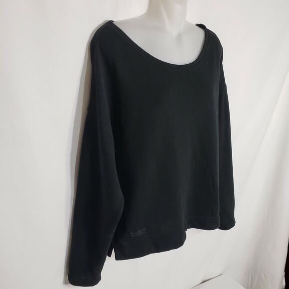 LRL Lauren Jeans Co Ralph Lauren Womens Large Sweatshirt Top Black Ribbed Crop - Picture 5 of 8